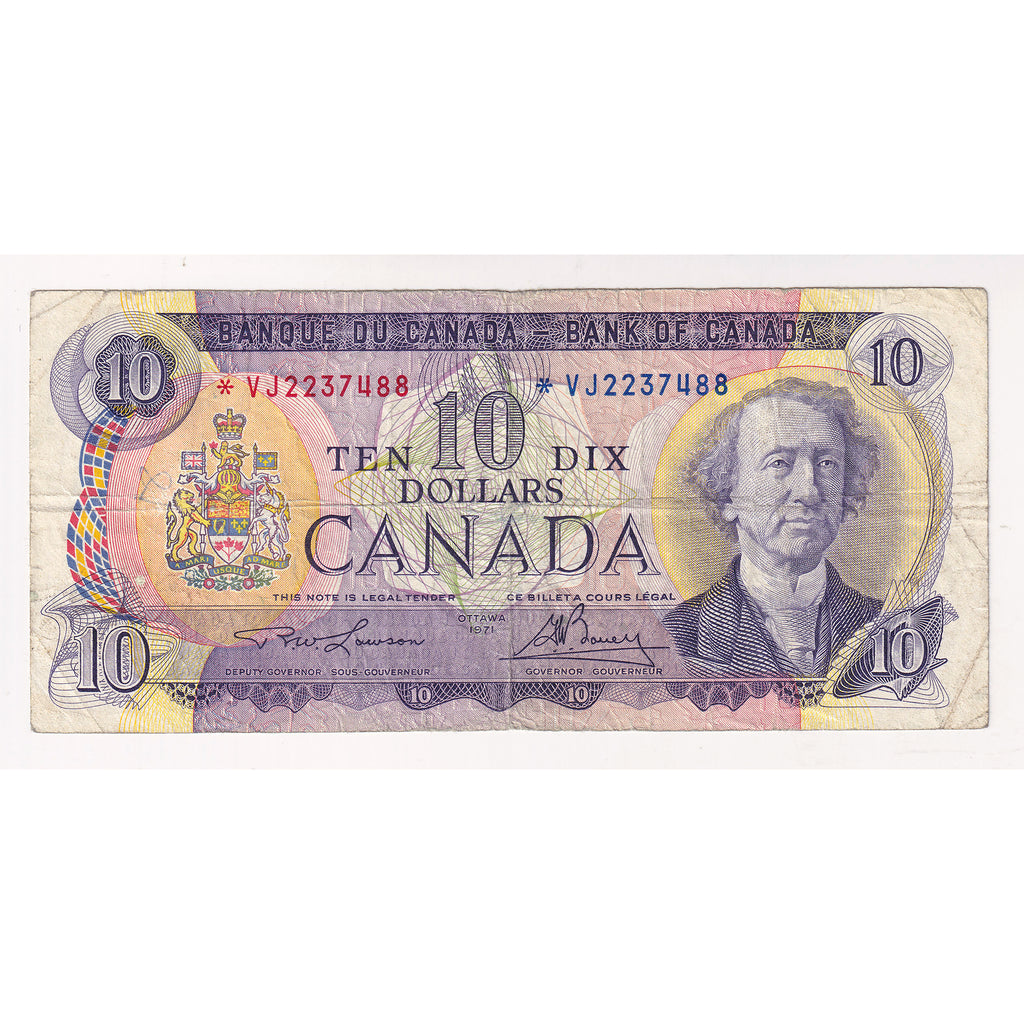 BC-49cA 1971 Canada $10 Lawson-Bouey, *VJ, VG (writing)