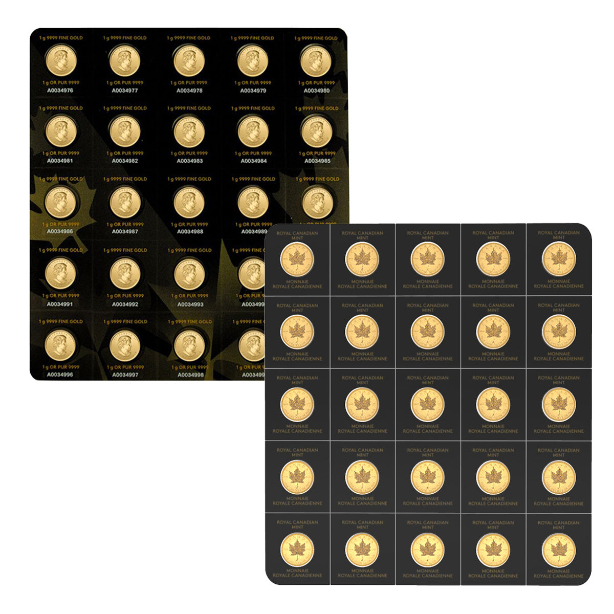(LPO) Random Year Canada 25 x 1g GML Maplegram Sheet (25g) Flaws - NO Credit Card/Paypal