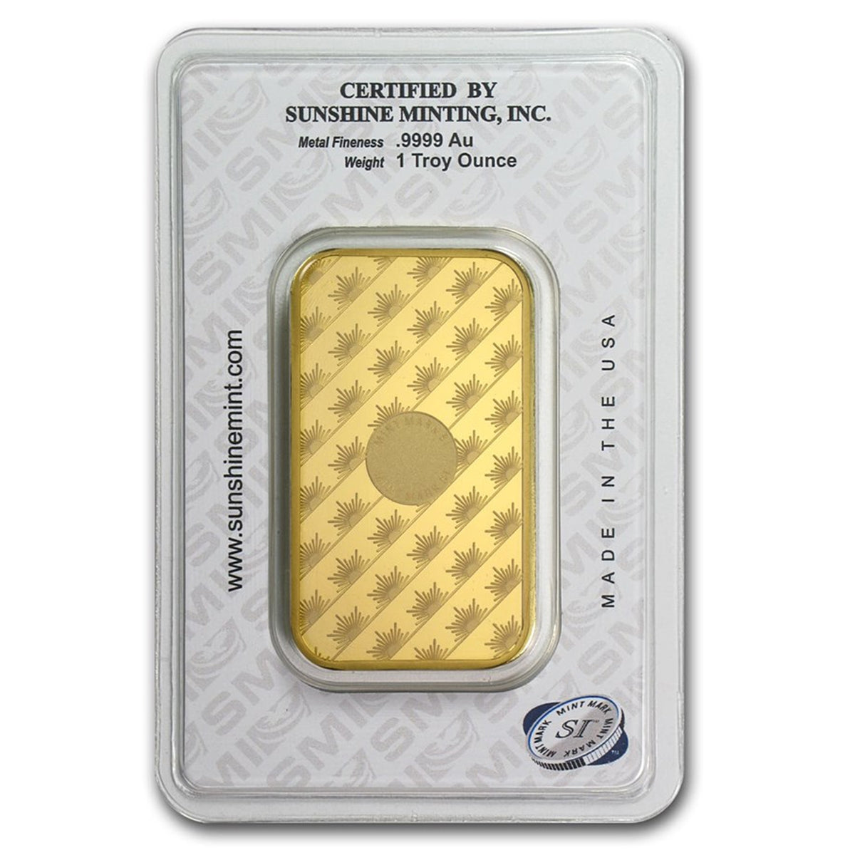 (LPO) Sunshine Mint 1oz. .9999 Gold Bar (TAX exempt) Scr. Packaging - NO Credit Card, Paypal