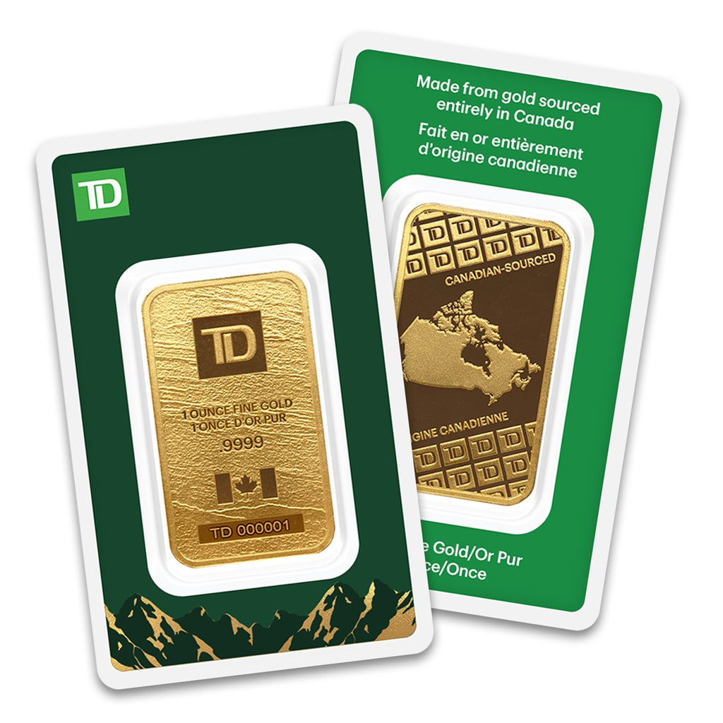 (LPO) TD Bank Canadian-Sourced 1oz. 9999 Gold Bar (TAX Exempt) Scr on Holder NO Credit Card, Paypal