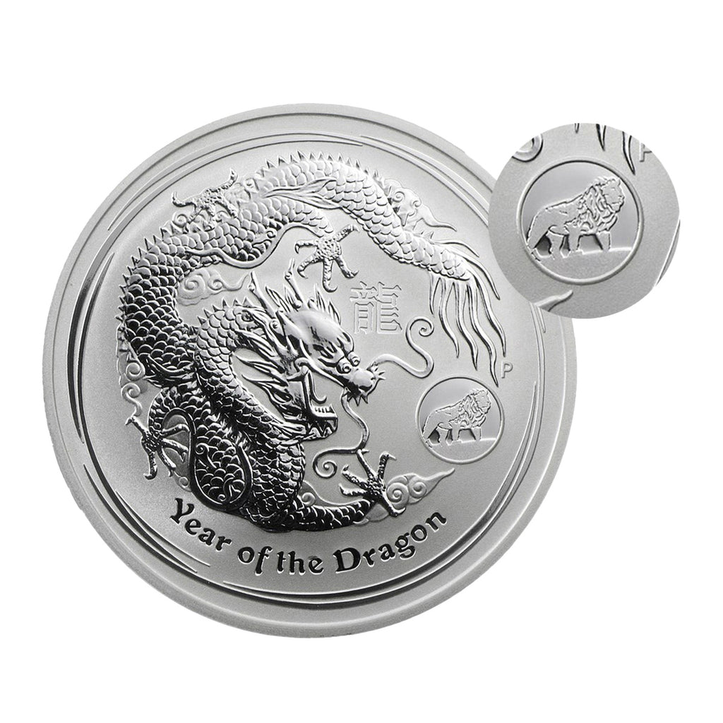 (LPO) 2012 $1 Lion Privy Mark Year of the Dragon 1oz. Silver (No Tax) - NO Credit Card, Paypal.