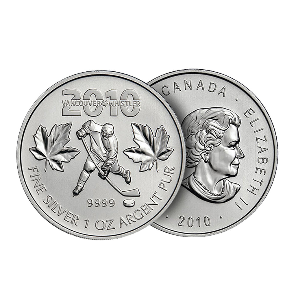 (LPO) 2010 Canada $5 Olympic Hockey 1oz Silver (Tax Exempt) Tone Spots/Scr - NO Credit Card/Paypal