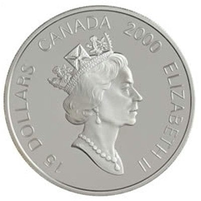 2000 Canada $15 Year of the Dragon Sterling Silver & Gold Plated Cameo (Lightly Toned)