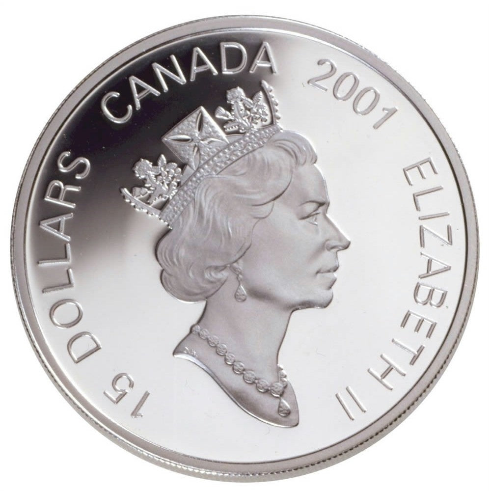 2001 Canada $15 Year of the Snake Sterling Silver & Gold Plated Cameo (lightly toned)