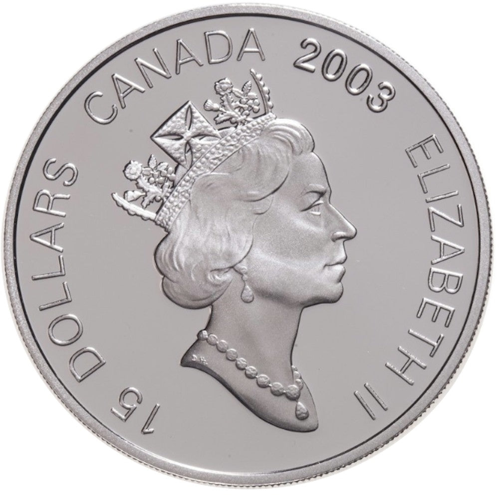 2003 Canada $15 Year of the Sheep Sterling Silver & Gold Plated Cameo (lightly toned)