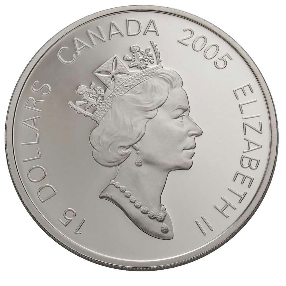 2005 Canada $15 Year of the Rooster Sterling Silver & Gold Plated Cameo (lightly toned)