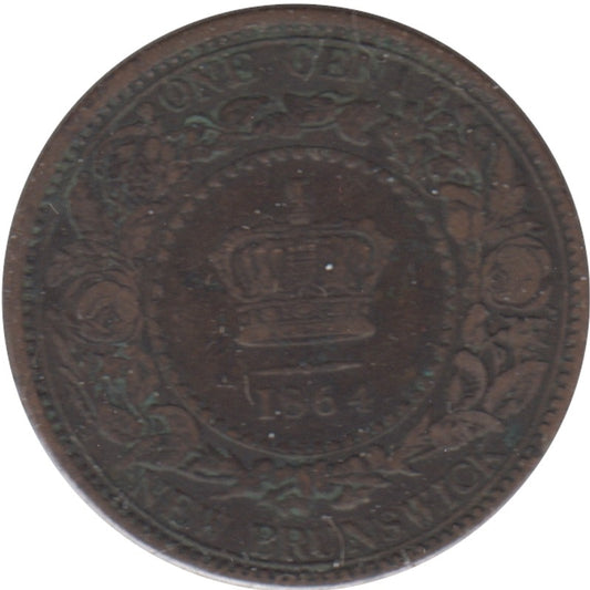 1864 Short 6 New Brunswick 1-cent F-VF (F15)