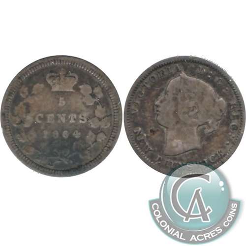 1864 Small 6 New Brunswick 5-cents VG-F (VG10) $