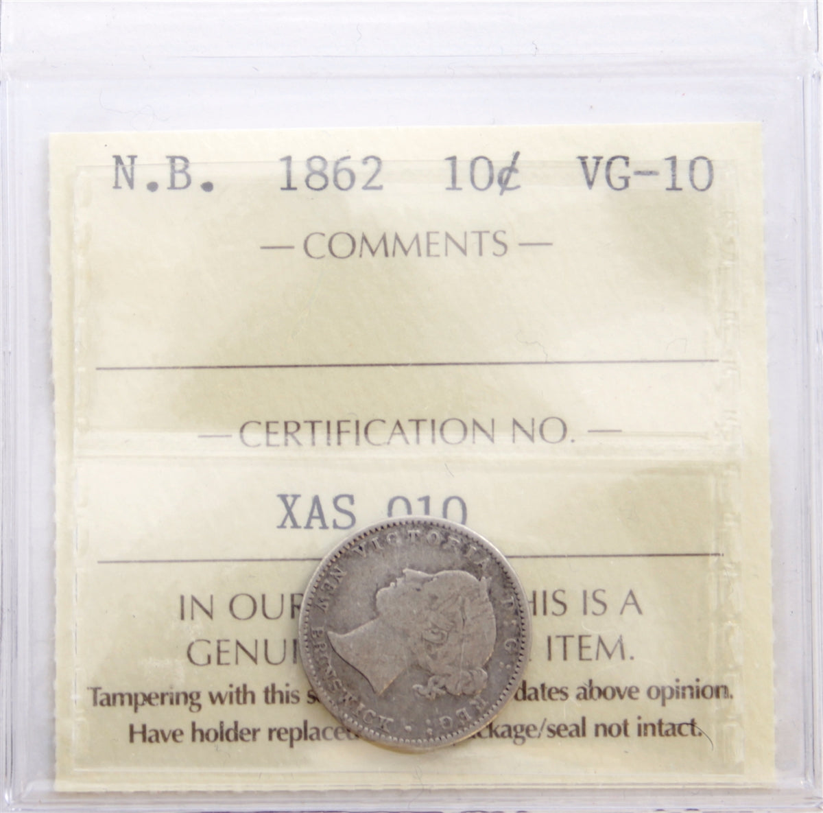 1862 New Brunswick 10-cents ICCS Certified VG10