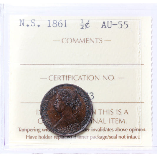 1861 Nova Scotia 1/2 Cent ICCS Certified AU55