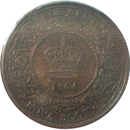 1864 Nova Scotia 1/2 Cent AU-UNC (AU55) $