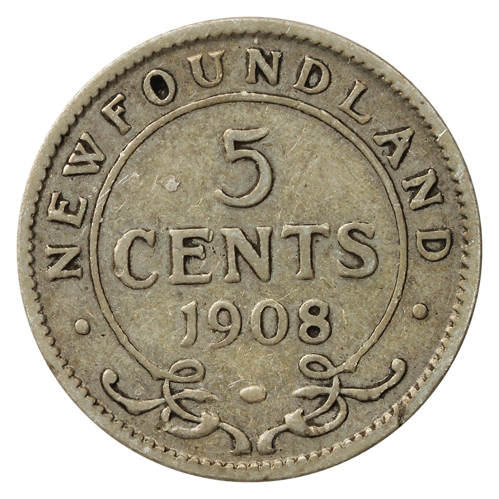 1908 Newfoundland 5-cents Very Good (VG8)