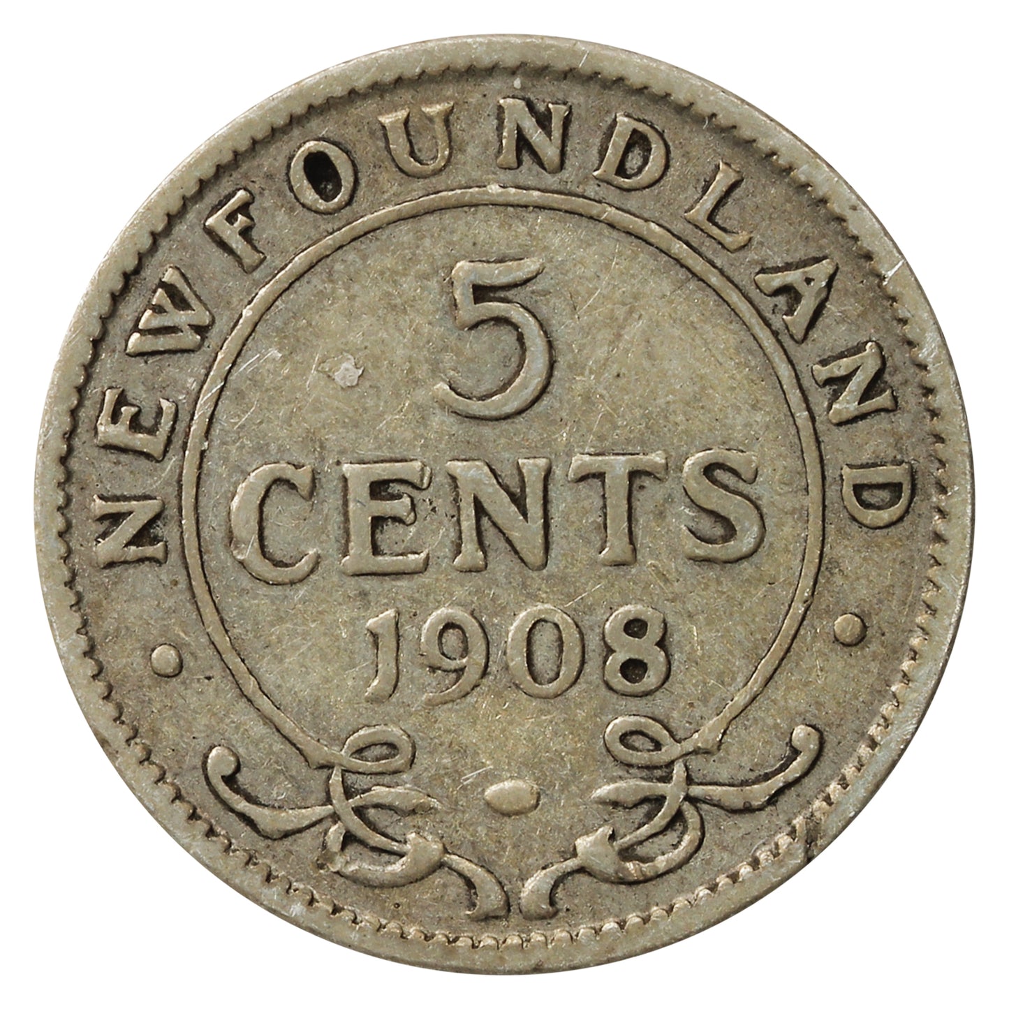 1908 Newfoundland 5-cents Very Good (VG8)