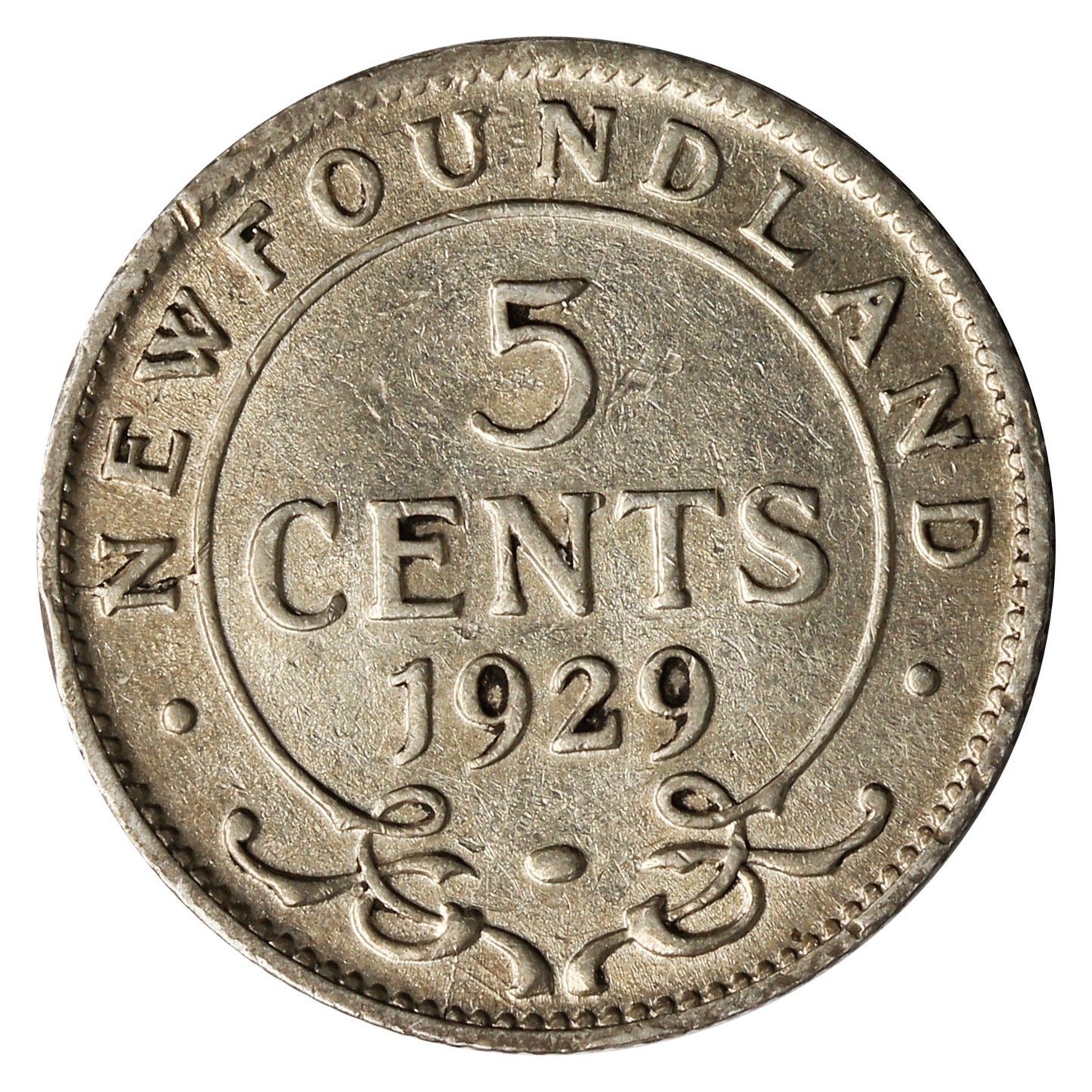 1929 Newfoundland 5-cents Fine (F12)