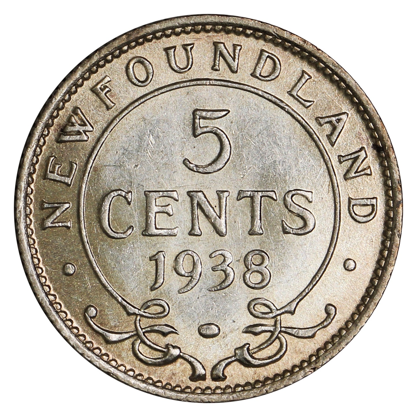 1938 Newfoundland 5-cents AU-UNC (AU55) $