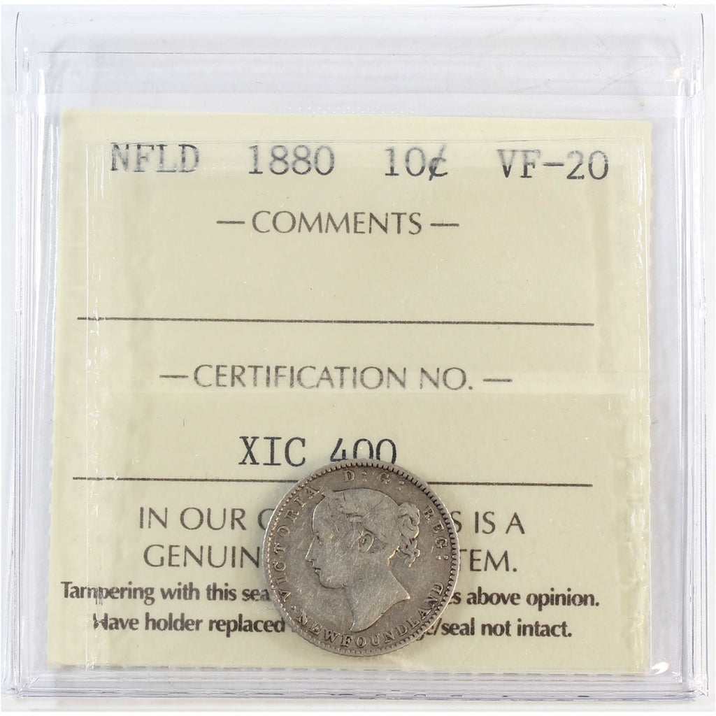 1880 Newfoundland 10-cents ICCS Certified VF20