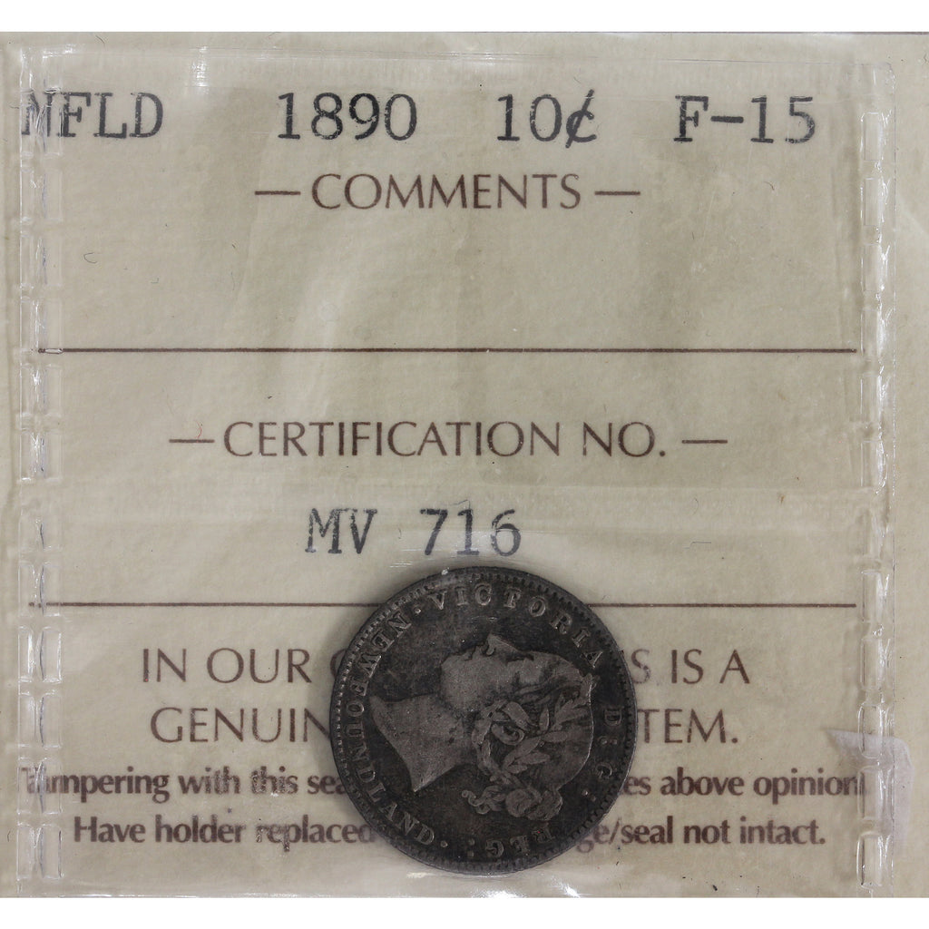 1890 Newfoundland 10-cents ICCS Certified F15
