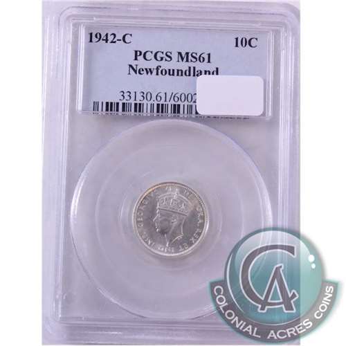 1942C Newfoundland 10-cents PCGS Certified MS61