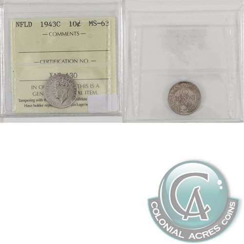 1943C Newfoundland 10-cents ICCS Certified MS63