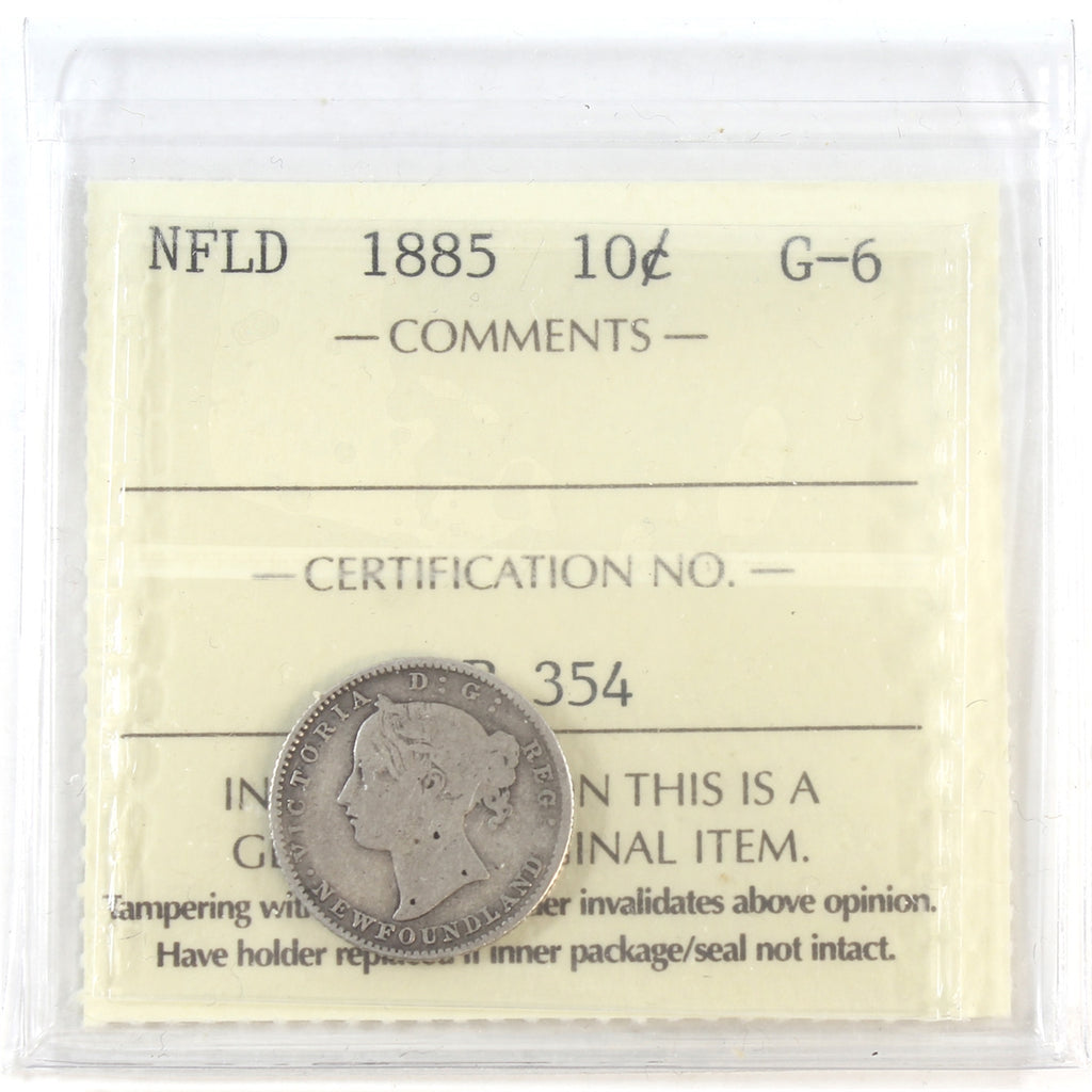 1885 Newfoundland 10-cents ICCS Certified G6