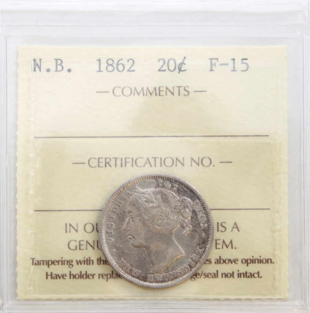 1862 New Brunswick 20-cents ICCS Certified F15