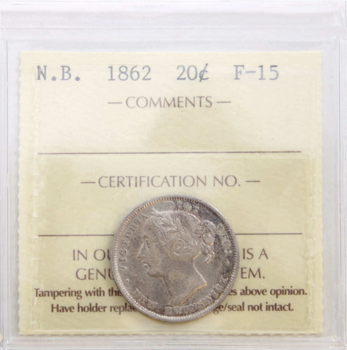 1862 New Brunswick 20-cents ICCS Certified F15