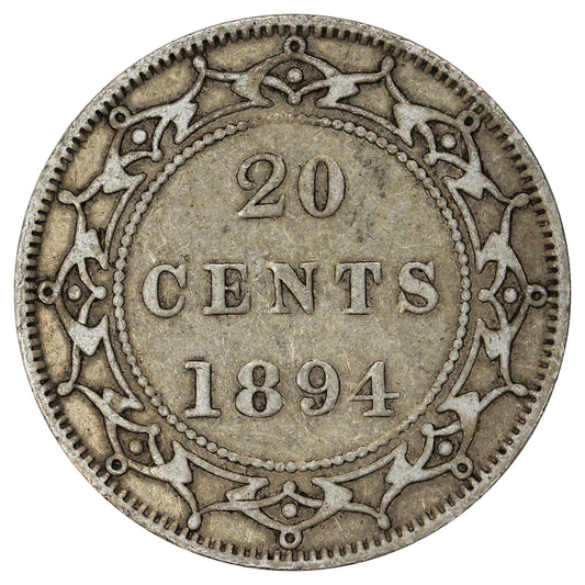 1894 Obv. 2 Newfoundland 20-cents F-VF (F-15) $