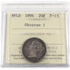 1894 Obv. 1 Newfoundland 20-cents ICCS Certified F15