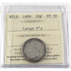 1899 Large 9's Newfoundland 20-cents ICCS Certified VF-30