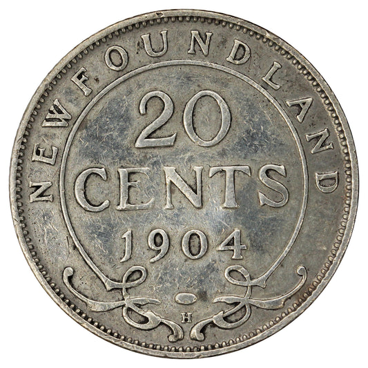1904H Newfoundland 20-cents F-VF (F-15)