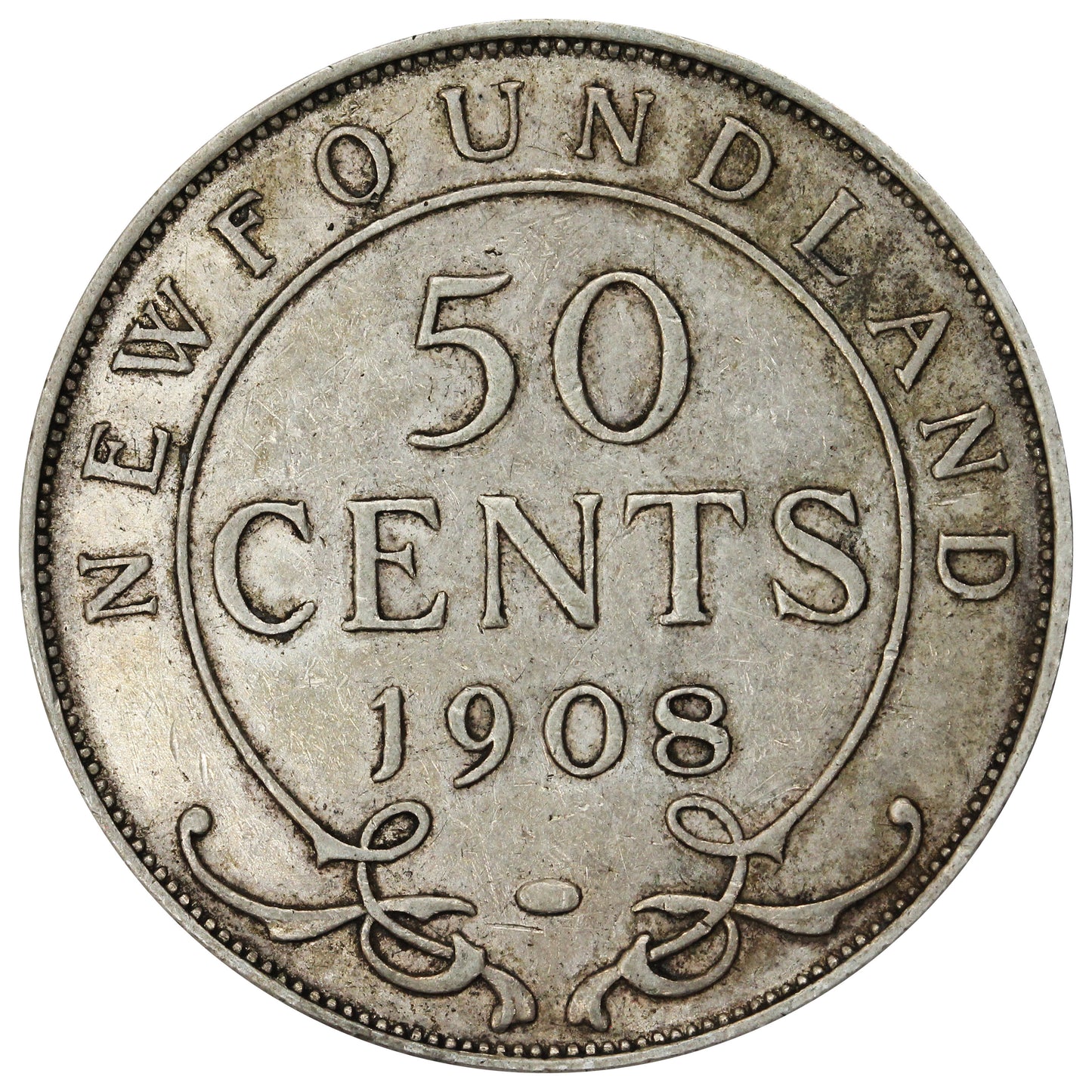 1908 Newfoundland 50-cents Extra Fine (EF40) $