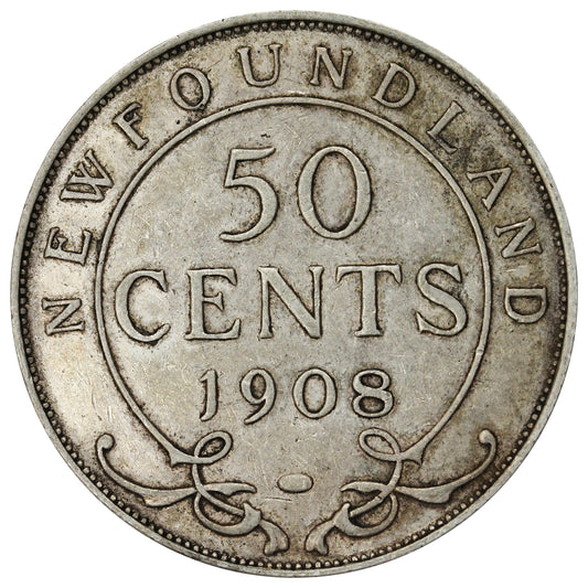 1908 Newfoundland 50-cents Extra Fine (EF40) $