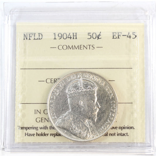 1904H Newfoundland 50-cents ICCS Certified EF45