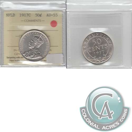 1917C Newfoundland 50-cents ICCS Certified AU55