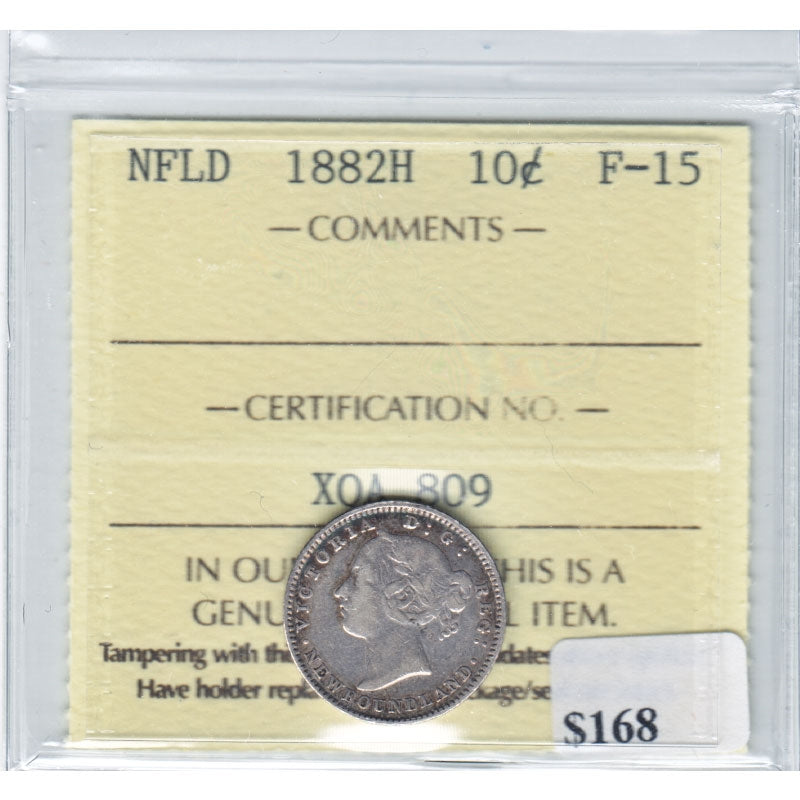 1882H Newfoundland 10-cents ICCS Certified F15