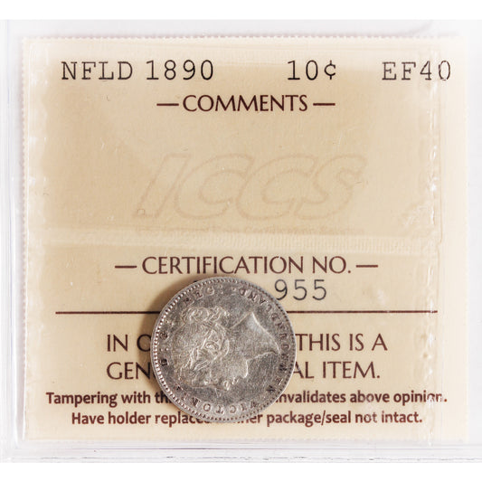 1890 Newfoundland 10-cents ICCS Certified EF-40