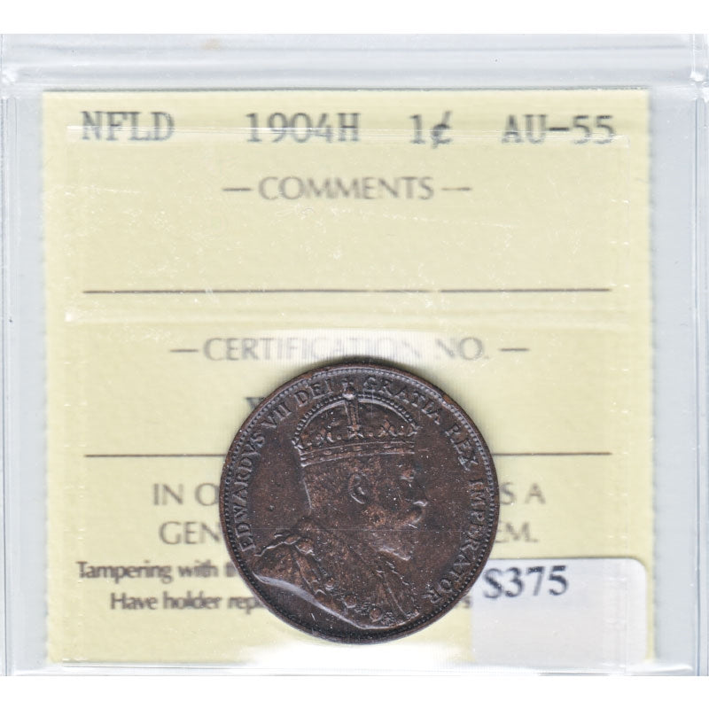 1904H Newfoundland 1-cent ICCS Certified AU55