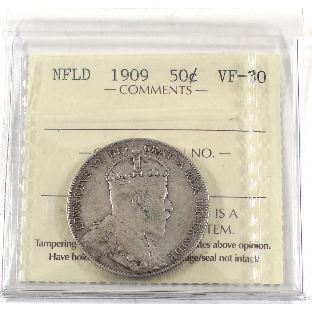 1909 Newfoundland 50-cents ICCS Certified VF30