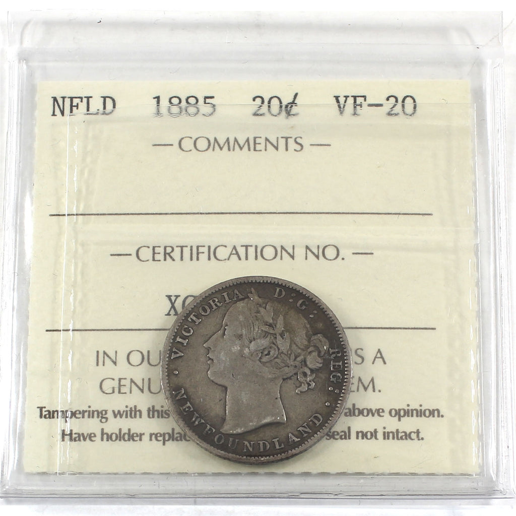 1885 Newfoundland 20-cent ICCS Certified VF20