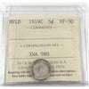 1919C Newfoundland 5-cents ICCS Certified VF30
