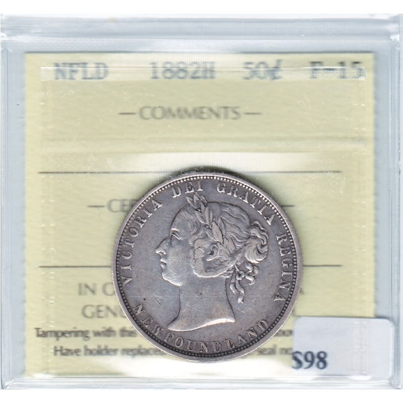 1882H Newfoundland 50-cent ICCS Certified F15