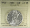 1918C Newfoundland 50-cent ICCS Certified AU58