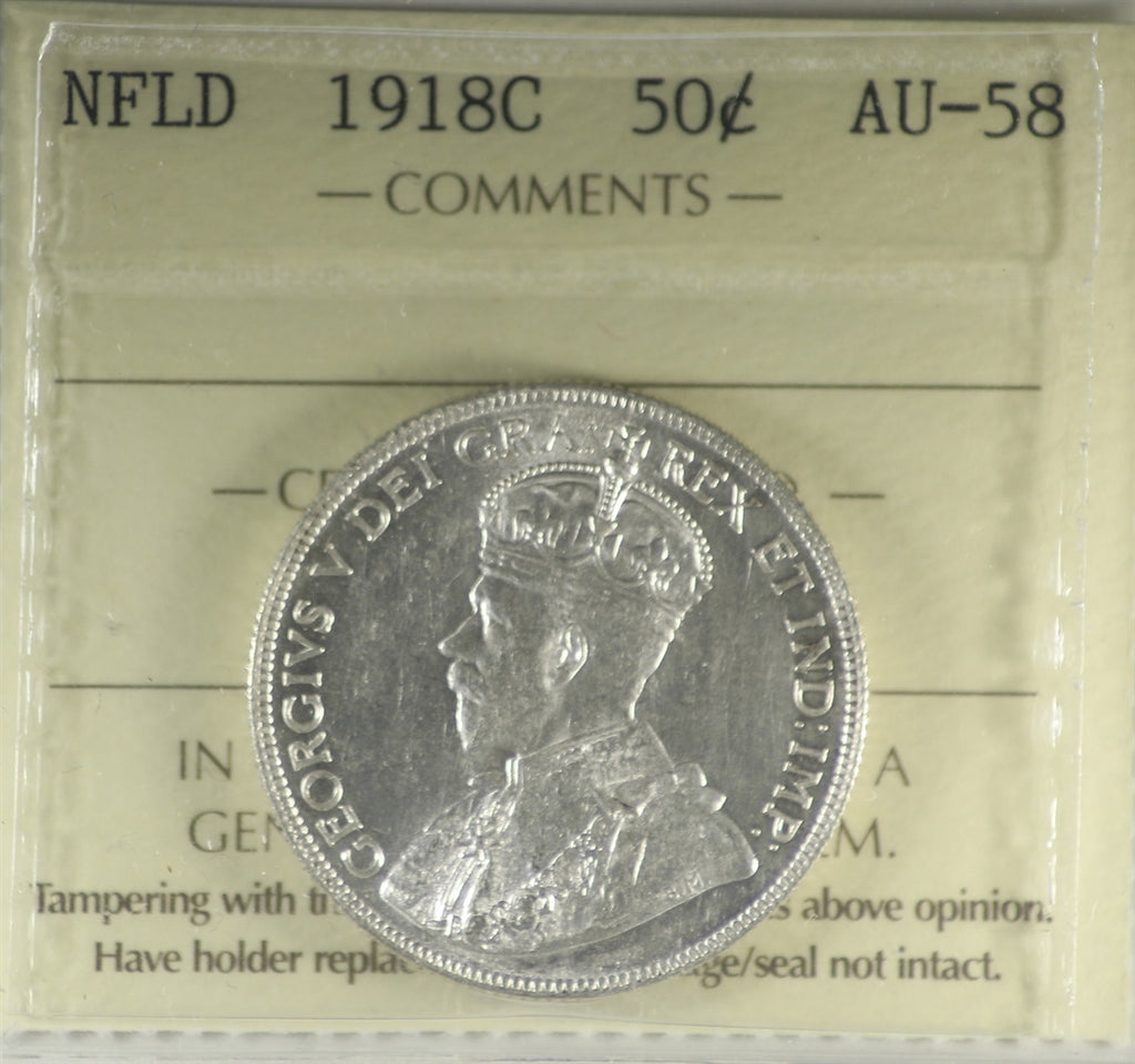 1918C Newfoundland 50-cent ICCS Certified AU58