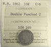 1862 Double Punched 2 New Brunswick 10-cent ICCS Certified G6