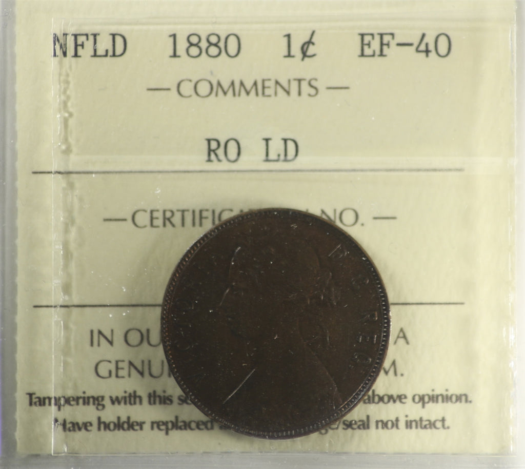1880 RO LD Newfoundland 1-cent ICCS Certified EF40