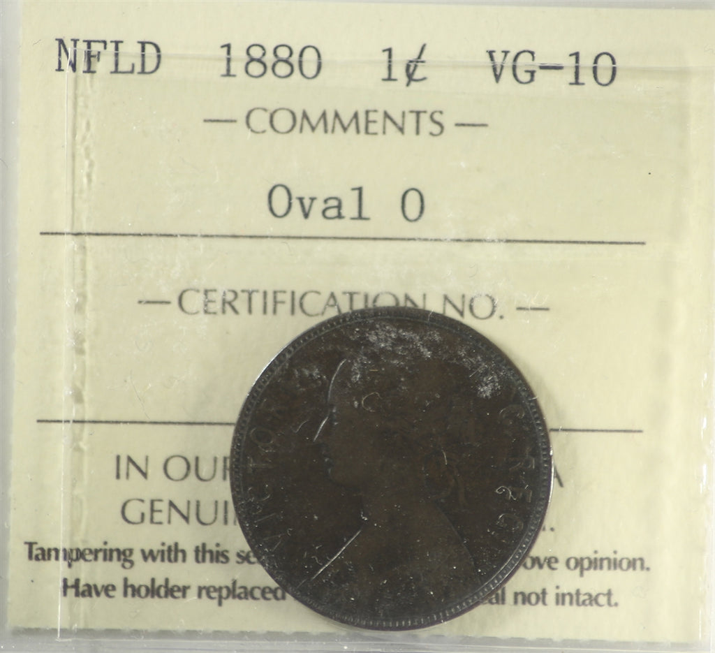 1880 Oval 0 Newfoundland 1-cent ICCS Certified VG10