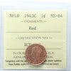 1943C Newfoundland 1-cent ICCSCertified MS-64 Red (XCE 838)