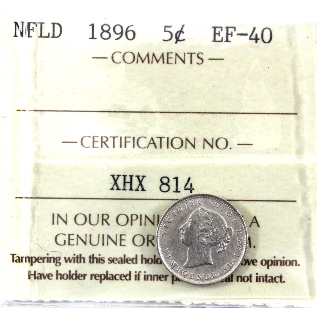 1896 Newfoundland 5-cents ICCS Certified EF40