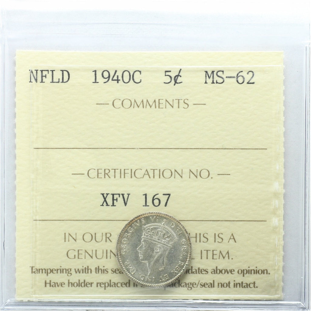 1940C Newfoundland 5-cents ICCS Certified MS62