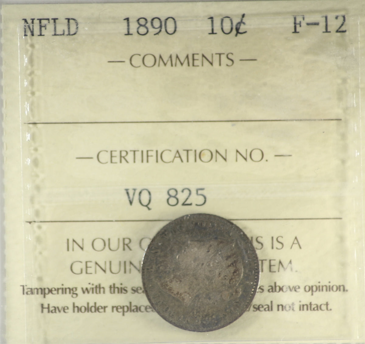 1890 Newfoundland 10-cents ICCS Certified F12